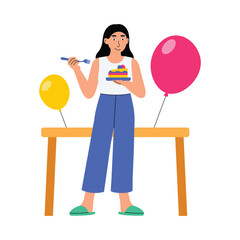 Team celebrating with cake in office environment illustration