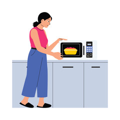 Employee heating lunch in office kitchen illustration