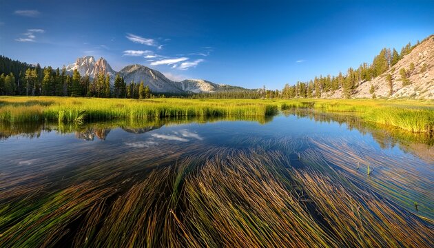 Reflecting Patch Of Water Horsetail Aka Mares Tail In The Eastern Sierra Nevada Mountains Near Mammoth Lakes California