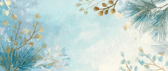 light blue and gold hues winter art background with no text , soft pastel colors