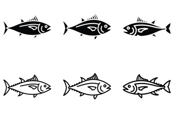 Tuna silhouette vector icon set