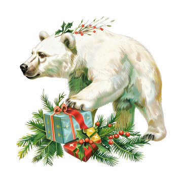 PNG White bear illustration christmas theme.