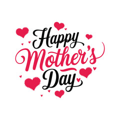 Happy Mother’s Day Typography Design with Red Hearts on White Background
