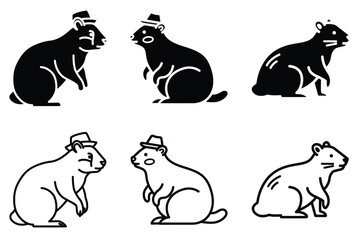 Wombat silhouette vector icon set