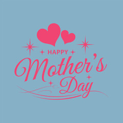 Happy Mother’s Day Typography Design with Hearts on Blue Background