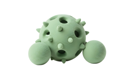 BABY TOYS - 3D illustration of a green virus or bacteria microbe with spikes and spherical shapes, isolated on black background, perfect for medical and scientific presentations
