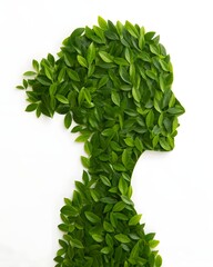 Silhouette of Female Head with Green Leaves Beauty Health Nature Concept Art