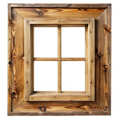 Old wooden window frame isolated on transparent background, rustic style