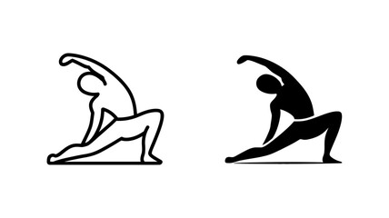 Vector art of yoga pose icon set featuring a person in a lunge with arm raised, vector illustration of a fitness exercise
