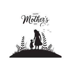 Obraz premium Happy Mother’s Day Silhouette of Mom and Child Holding Hands in Nature