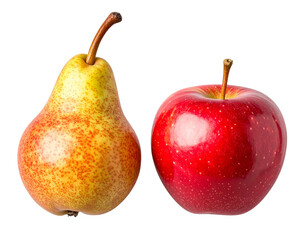  Fresh Pear and Apple Pair, Top-Down View, Transparent Background