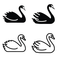 Swan silhouette vector icon set