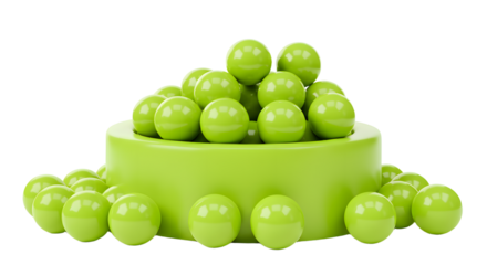 BABY TOYS - Stack of glossy green spheres on a round green platform with scattered balls, minimalistic modern design, perfect for presentations and backgrounds