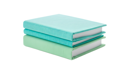 BABY TOYS - Stack of three closed hardcover books in different shades of blue and green, isolated on white background, perfect for education and study themes