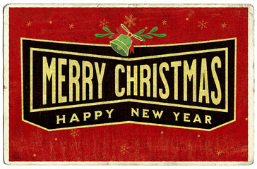 Retro Christmas and new year holiday greeting card with a message "Merry Christmas" design