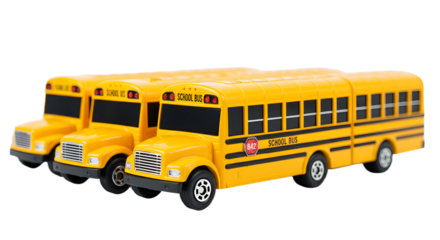 BABY TOYS - Three yellow school bus toy models lined up, perfect for education and transportation themes