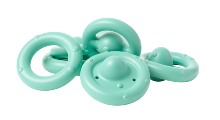 BABY TOYS - Close-up of light blue baby pacifiers isolated on white background, perfect for newborn and infant care product promotions