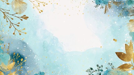 light blue and gold hues winter art background with no text , soft pastel colors