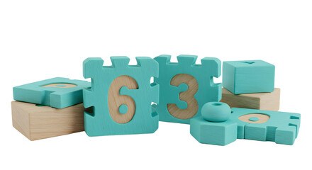 BABY TOYS - Wooden interlocking number puzzle blocks with the numbers 6 and 3, educational toy for children, perfect for early learning and development