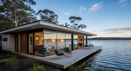 Fototapeta premium Pier at the beach during sunset with wooden structure over the water