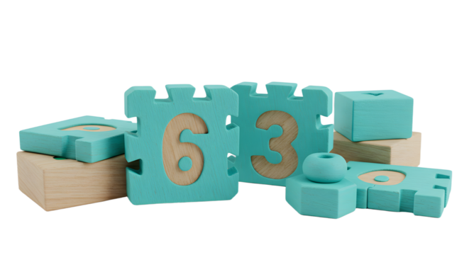BABY TOYS - Wooden interlocking number puzzle blocks with the numbers 6 and 3, educational toy for children, perfect for early learning and development