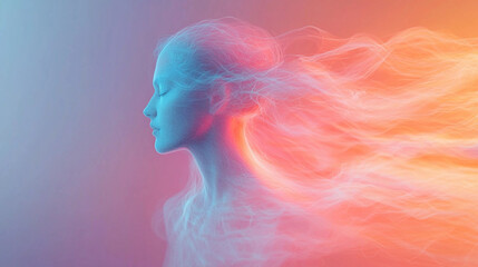 Blurry human form with soft colors and flowing lines Generative AI