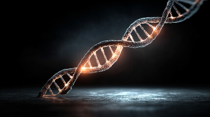 Minimalist DNA double helix softly glowing in a clean modern environment symbolizing biotechnology molecular science genetics and innovation in a calm futuristic hyperrealistic composition