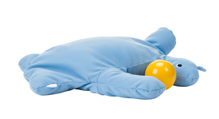 BABY TOYS - Soft blue turtle plush toy with yellow ball isolated on white background, perfect for kid's playtime and nursery decoration
