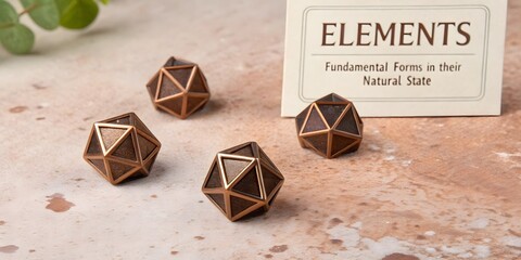 Bronze geometric octahedrons displayed with textured surface detail