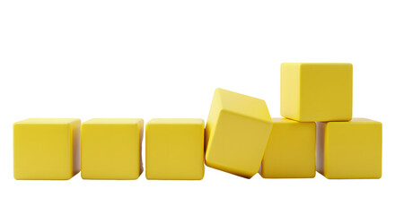 BABY TOYS - Stack of yellow wooden cubes arranged in a row on white background, ideal for educational and design projects