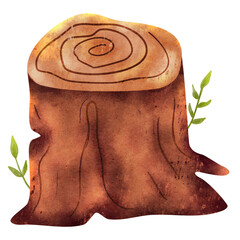 Watercolor Tree Stump Illustration 