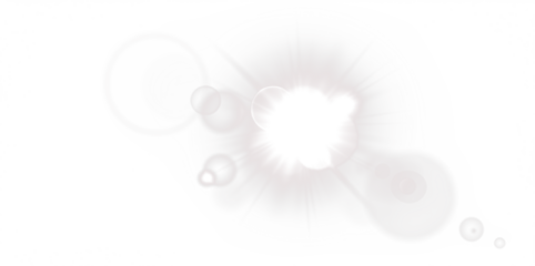 Abstract light burst illustration with lens flares, on a transparent background, suitable for photo editing and design projects.