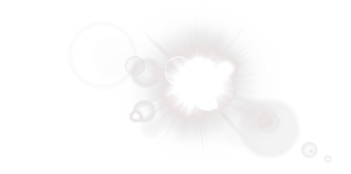 Abstract light burst illustration with lens flares, on a transparent background, suitable for photo editing and design projects.