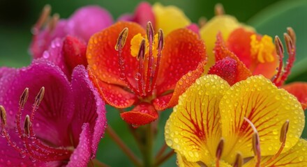 Vibrant canna lily flowers in shades of pink orange and yellow isolated on white background