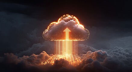 Glowing cloud with upward arrow, digital art