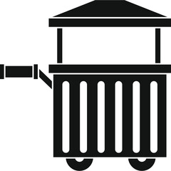 Simple Black And White Icon Of A Food Cart With A Canopy And Wheels On A Transparent Background