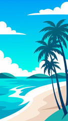 Fototapeta premium Illustration of a tropical beach with palm trees