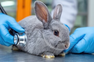 Veterinarian examining a rabbit in a clinic setting