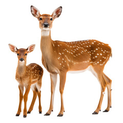 Fototapeta premium A mother deer and her fawn standing together showcasing their spotted coats and delicate features isolated on transparent background