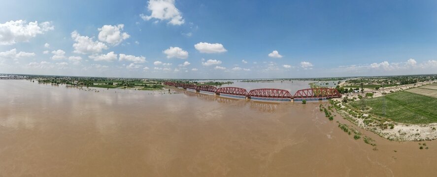 A 180 degrees aerial panorama of Sutlej river