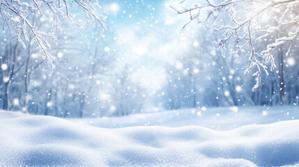 Winter landscape with snow covering trees and ground creating serene greeting background with copy-space perfect for seasonal cards banners social media posts and holiday designs