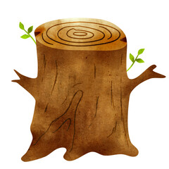 Watercolor Tree Stump Illustration 