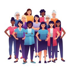 Obraz premium Diverse group of women standing together confidently, representing female empowerment and unity in modern society, showcasing strength and solidarity.