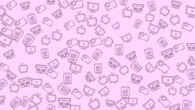 Abstract background with computer and apple icons in a repeating pattern.