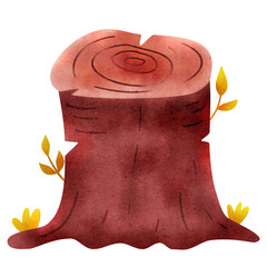 Watercolor Tree Stump Illustration 