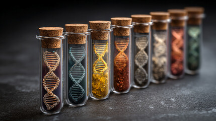 Glass tubes forming a DNA double helix glowing softly in light symbolizing genetic research innovation biotechnology and scientific precision elegant futuristic representation of molecular science