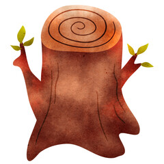 Watercolor Tree Stump Illustration 