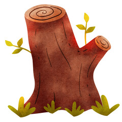 Watercolor Tree Stump Illustration 