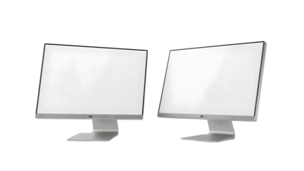 Dual Monitors in Modern Setting: Two sleek, modern computer monitors stand side-by-side, offering a clean, contemporary feel, the ideal backdrop for your digital content. 