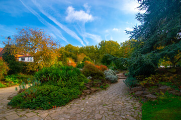 Beautiful morning walk through a rock garden in Nottingham, UK.